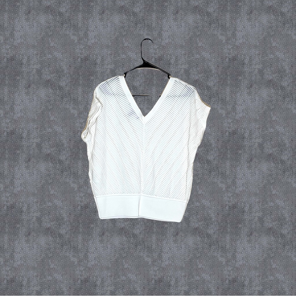White House Black Market Woman’s White V-neck Top Size L - Picture 2 of 6